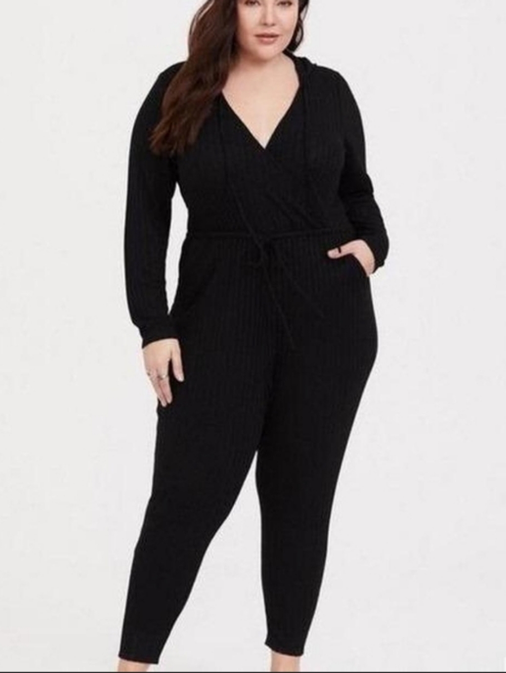 torrid Black Ribbed Wrap-Front Jumpsuit Size 1 EUC